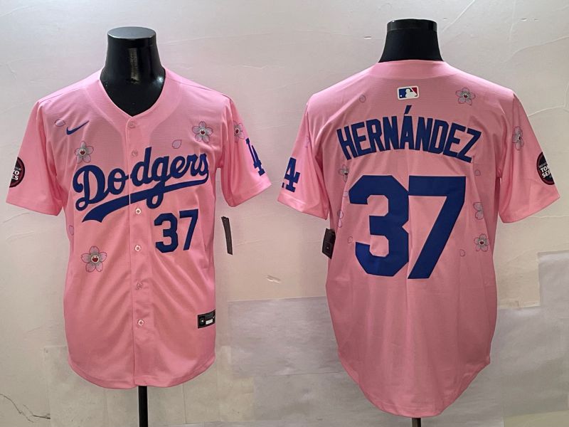 Men Los Angeles Dodgers #37 Hernandez Pink Sakura Edition 2025 Nike MLB Jersey style 5